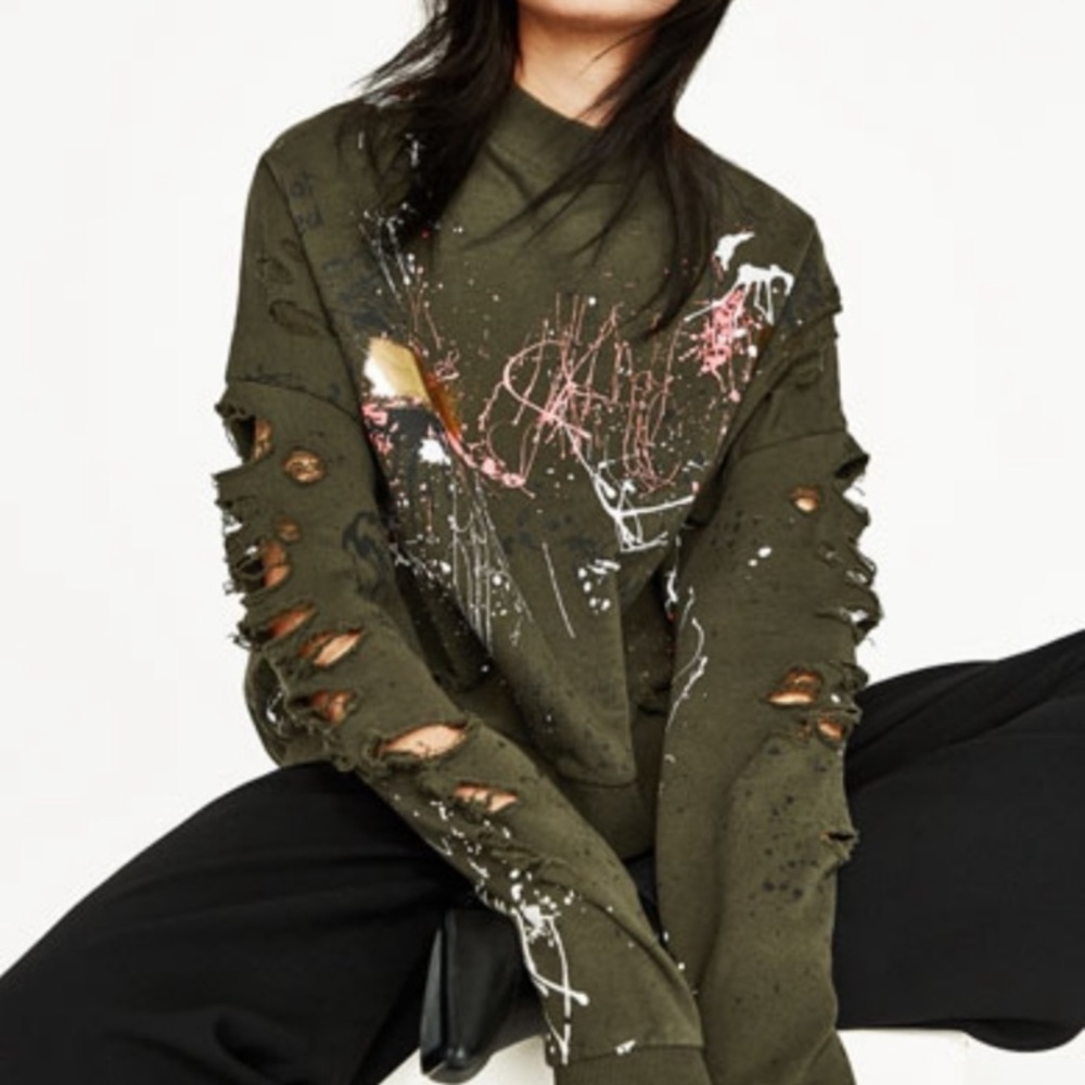 Zara Graffiti Distressed Sweatshirt